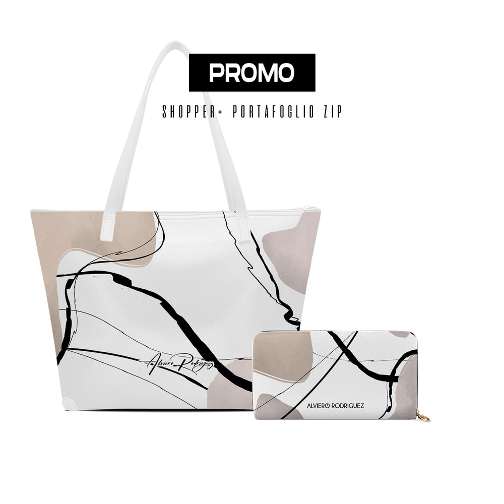 Promo Maxi Shopper + Portafoglio Zip Bianco Fashion Ink