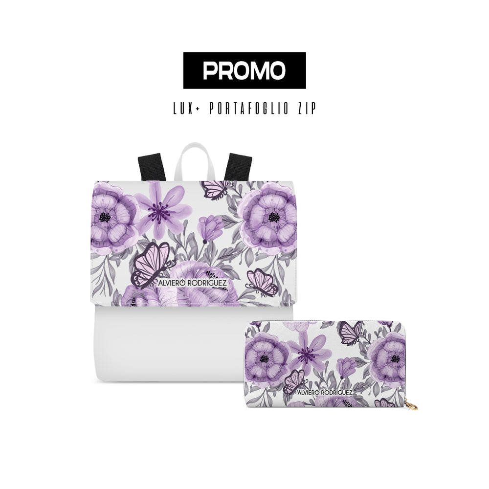 Promo Zainetto Lux + Portafoglio Zip Bianco Butterfly Violet