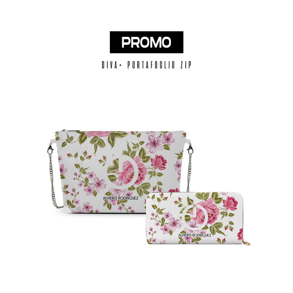 Promo diva + Portafoglio Zip Bianco Signed Flowers