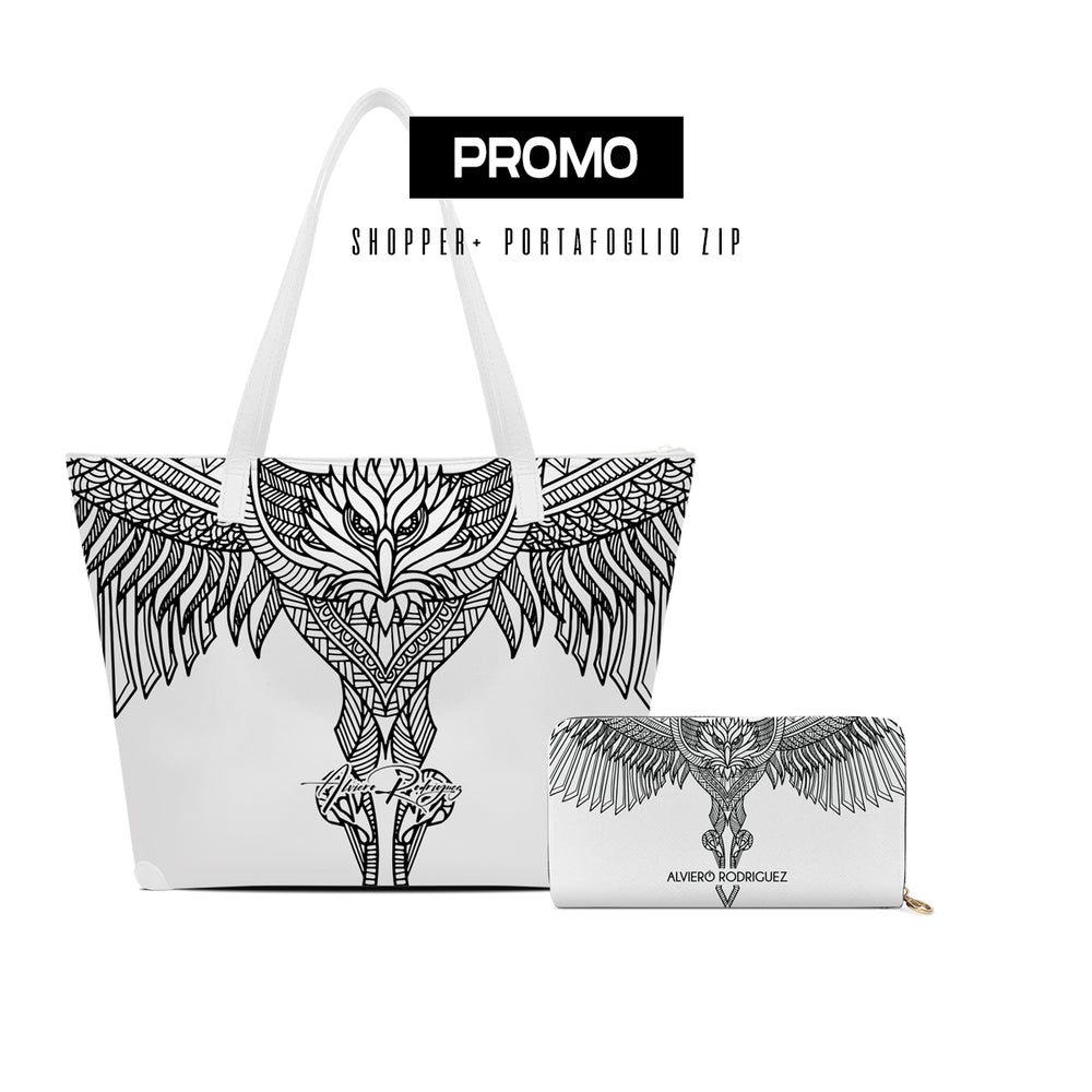 Promo Maxi Shopper + Portafoglio Zip Bianco Gufo