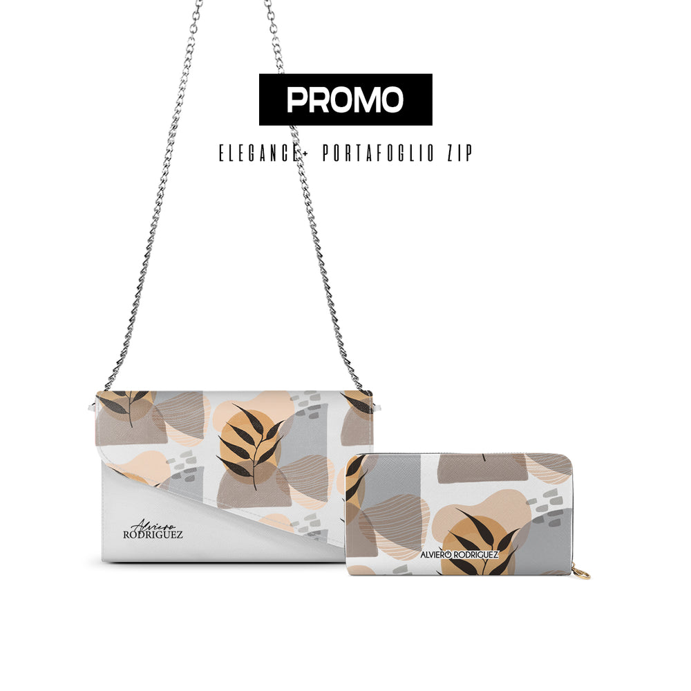 Promo Elegance + Portafoglio Zip Bianco Abstract Plant