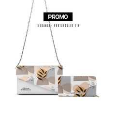 Promo Elegance + Portafoglio Zip Bianco Abstract Plant