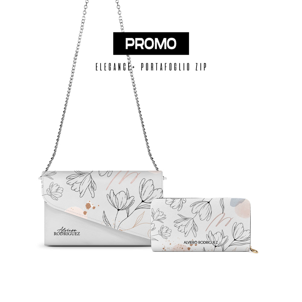 Promo Elegance + Portafoglio Zip Bianco Art of Flowers