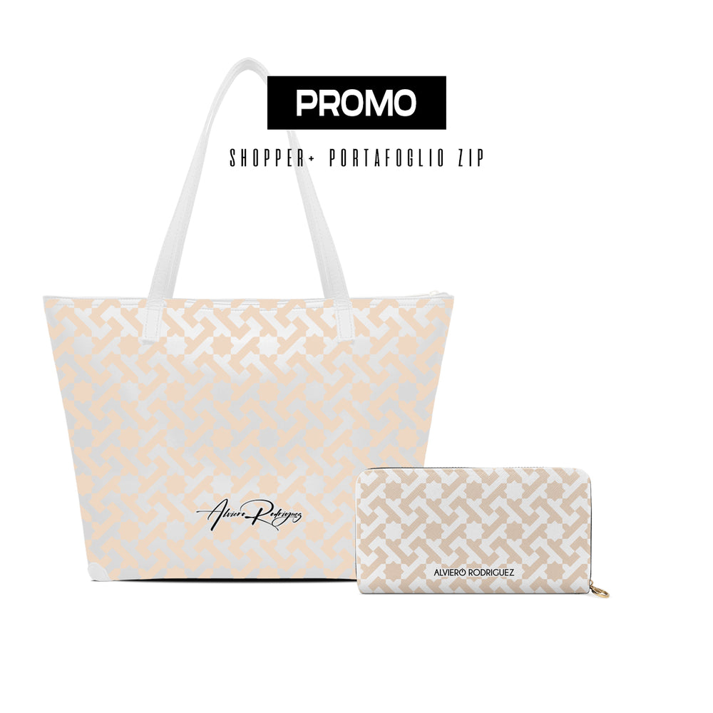 Promo Maxi Shopper + Portafoglio Zip Bianco Essential Line