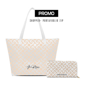 Promo Maxi Shopper + Portafoglio Zip Bianco Essential Line