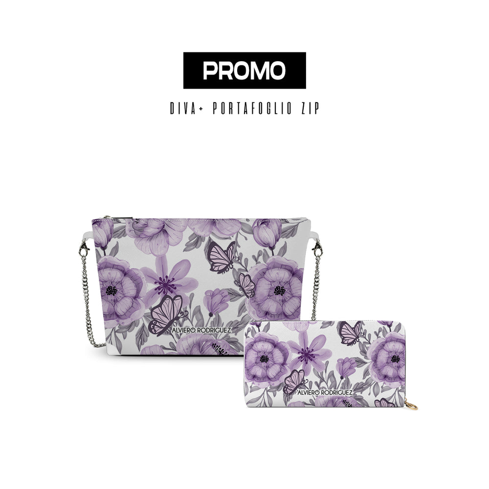 Promo diva + Portafoglio Zip Bianco Butterfly Violet