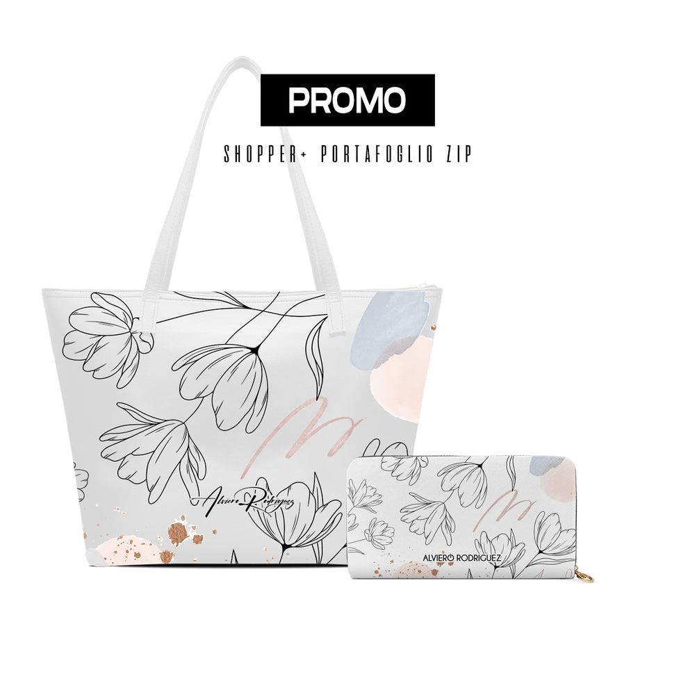 Promo Maxi Shopper + Portafoglio Zip Bianco Art of Flowers