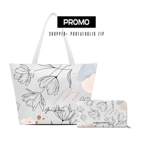 Promo Maxi Shopper + Portafoglio Zip Bianco Art of Flowers