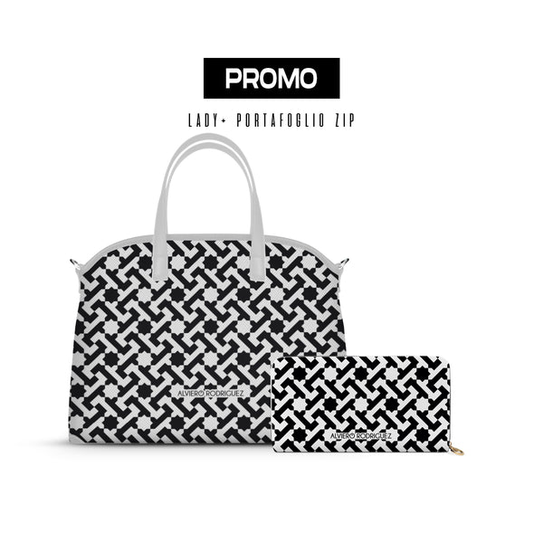 Promo Lady + Portafoglio Zip Bianco Essential Line Black