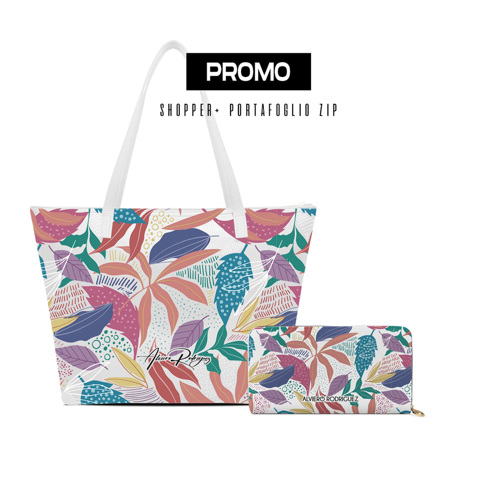 Promo Maxi Shopper + Portafoglio Zip Bianco Artistic Season