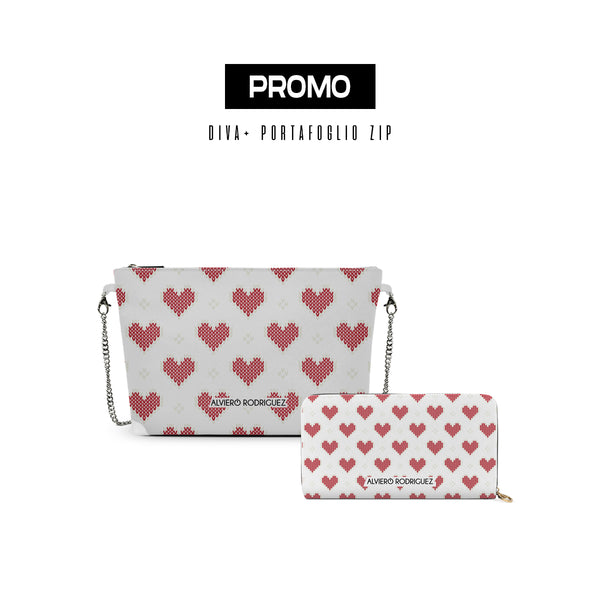 Promo diva + Portafoglio Zip bianca Knit Heart