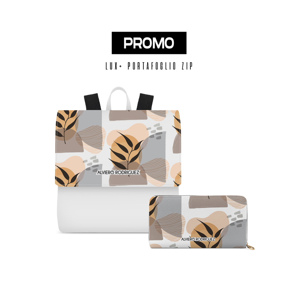 Promo Zainetto Lux + Portafoglio Zip Bianco Abstract Plant