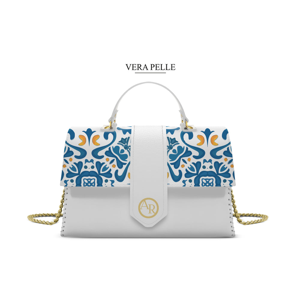 Borsa Bianca Alice Blu Maioliche