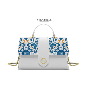 Borsa Bianca Alice Blu Maioliche