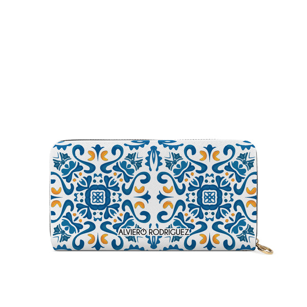 Portafogli Zip Bianco Blu Maioliche