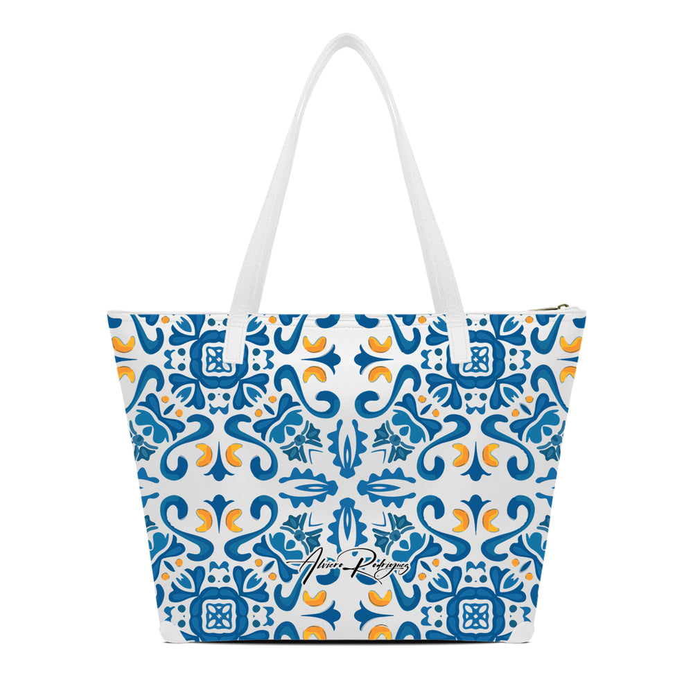 SHOPPER MAXI BIANCA BLU MAIOLICHE