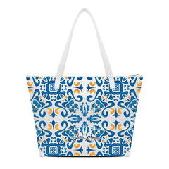 SHOPPER MAXI BIANCA BLU MAIOLICHE