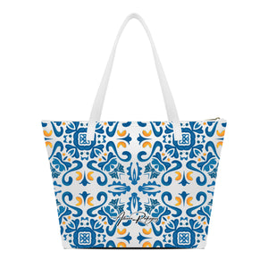SHOPPER MAXI BIANCA BLU MAIOLICHE