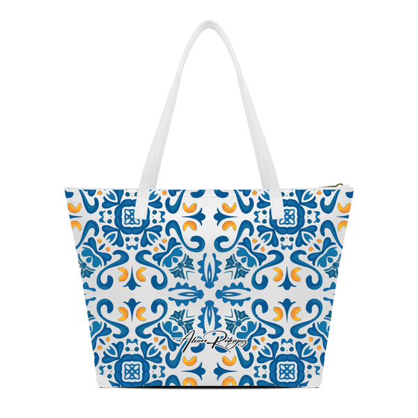 SHOPPER MAXI BIANCA BLU MAIOLICHE