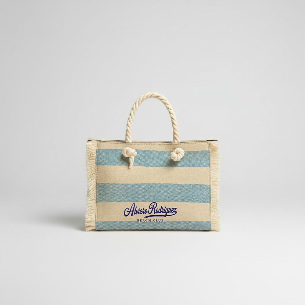 BORSA MARE MINI BEACH FASCE LARGHE AZZURRE ORIZZONTALI