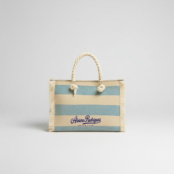 BORSA MARE MINI BEACH FASCE LARGHE AZZURRE ORIZZONTALI