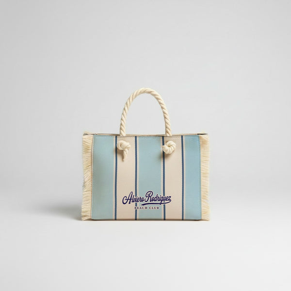 BORSA MARE MINI BEACH FASCE LARGHE VERTICALI CELESTE