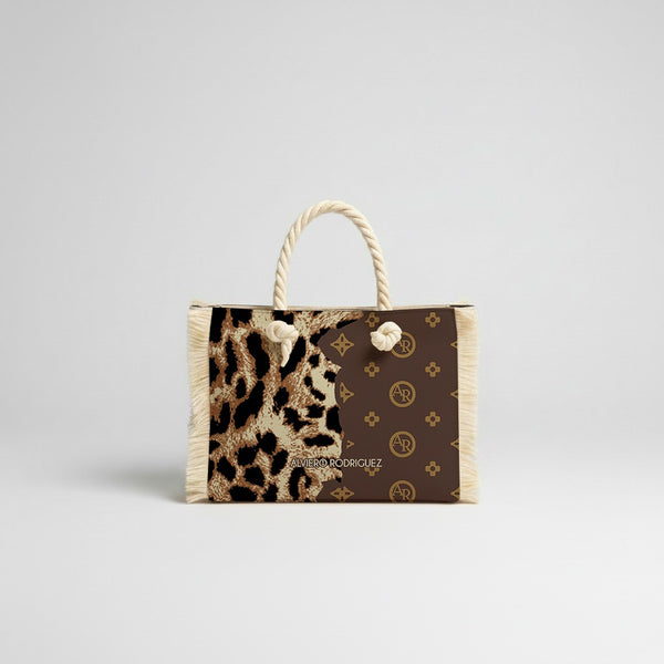 BORSA MARE MINI BEACH CLUB LEOPARD PATTERN BROWN