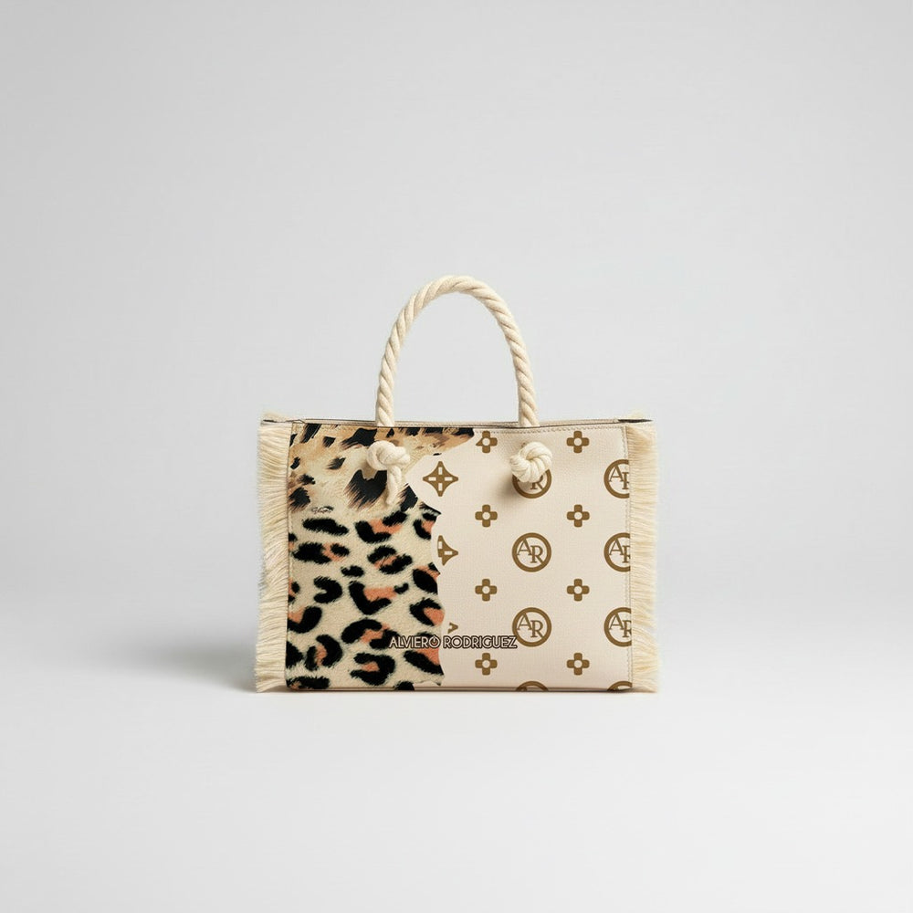 BORSA MARE MINI BEACH CLUB LEOPARD PATTERN WHITE