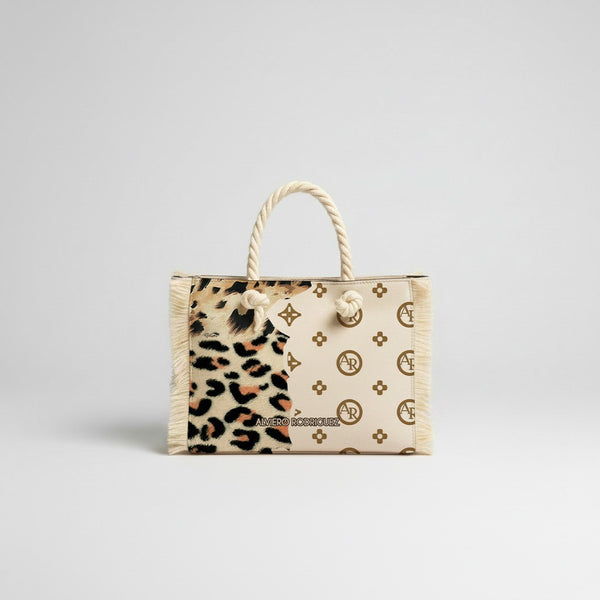 BORSA MARE MINI BEACH CLUB LEOPARD PATTERN WHITE