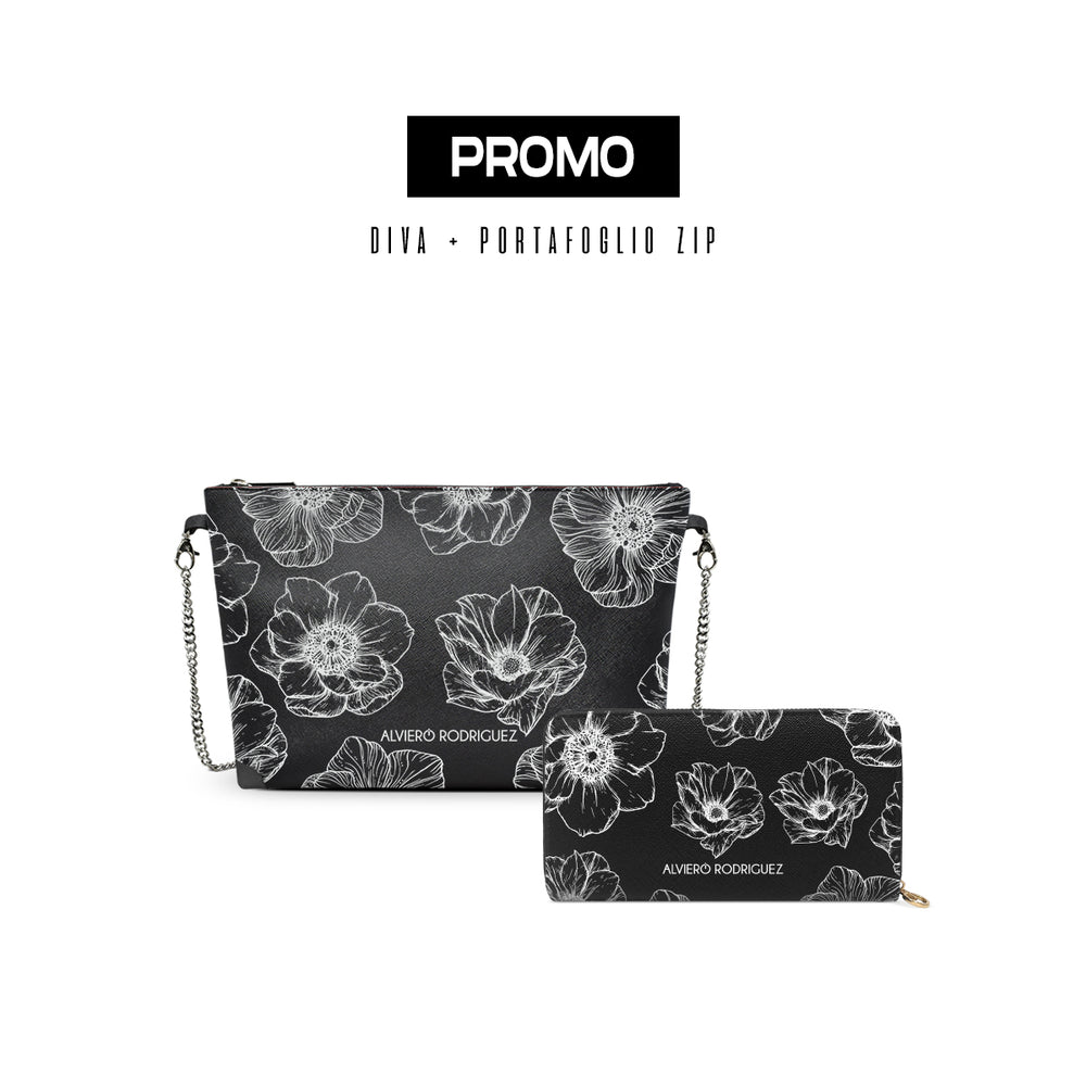 Promo diva + Portafoglio Zip Drowing Flowers