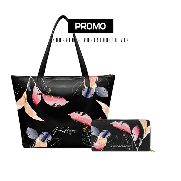 Promo Maxi Shopper + Portafoglio Zip Brush Leafs