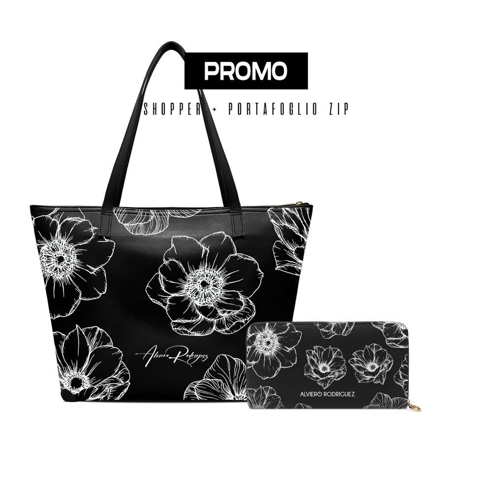 Promo Maxi Shopper + Portafoglio Zip Drowing Flower