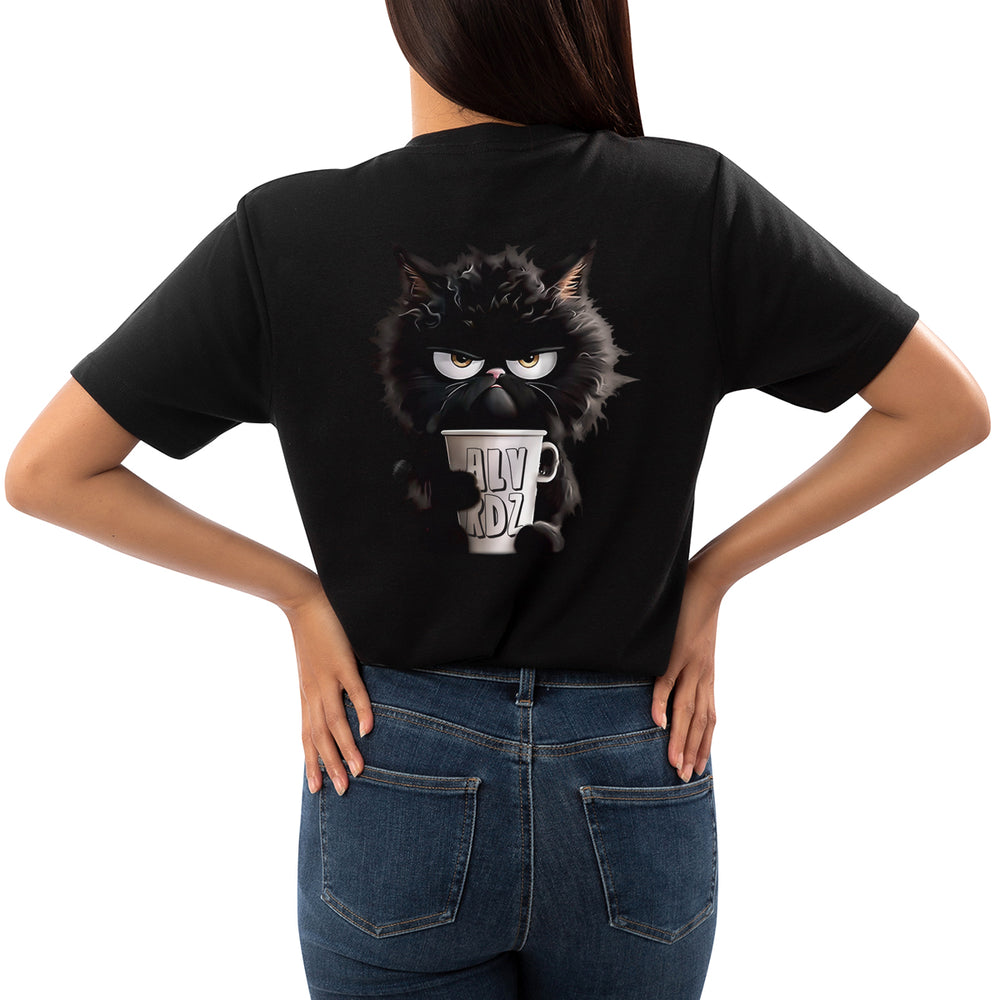 T-Shirt nera Donna Upset cat